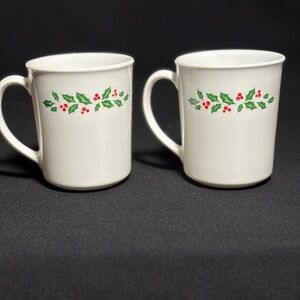 Corningware Holly Accent White Mugs - Set of 2